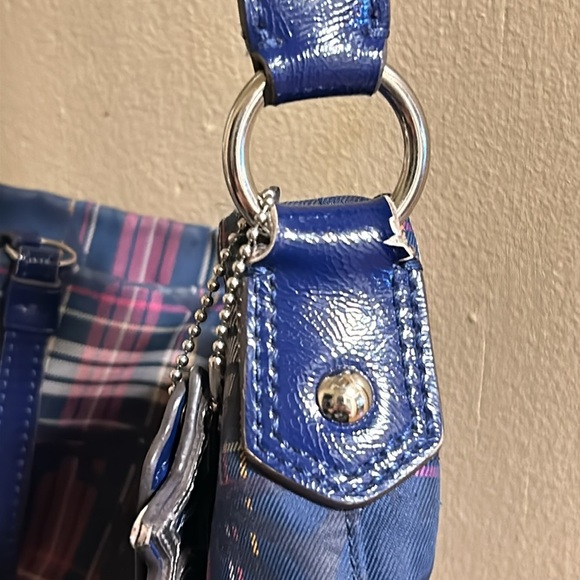 COACH 20003 Signature Navy Pink Multi Nylon Patent Leather Shoulder Bag - Picture 6 of 8